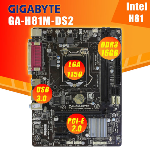 GIGABYTE GA-H81M-DS2 Desktop Motherboard H81 Socket LGA 1150 i3i5 i7 DDR3 16G Micro-ATX UEFI BIOS Original Refurbished Mainboard