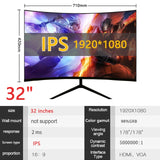 IPS 32 Inch LCD Curved Screen Monitor Gamer 1920×1080p HD Gaming Display Monitor for Desktop HDMI-compatible Monitor PC 24“